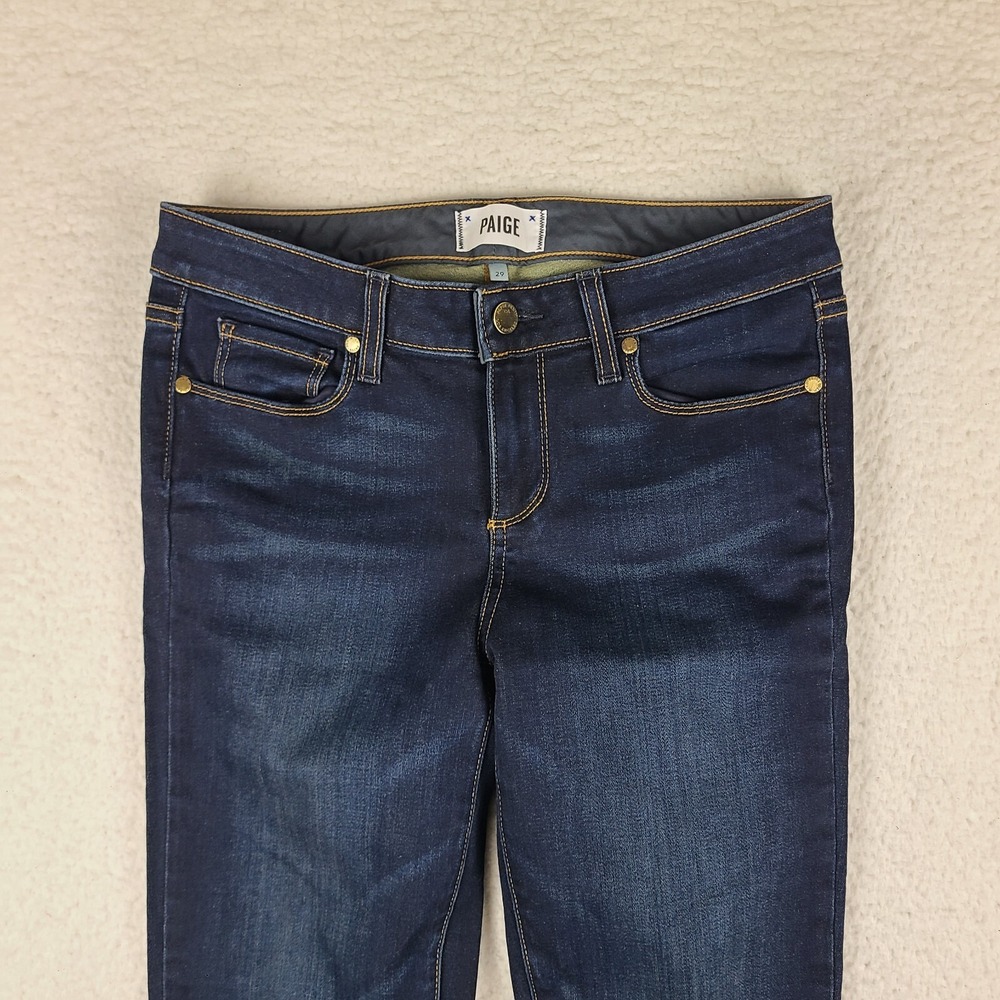 Paige Jeans‎ Womens 29 Blue Skyline Skinny Surface Dark Wash Denim HEMMED - Picture 2 of 14